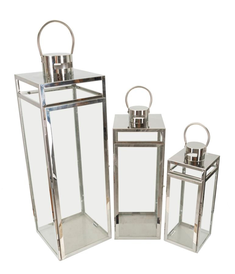 LANTERNE SILVER SET 3 PZ CM 22X22,5X70,5-18X18,5X50-14X14,5X38