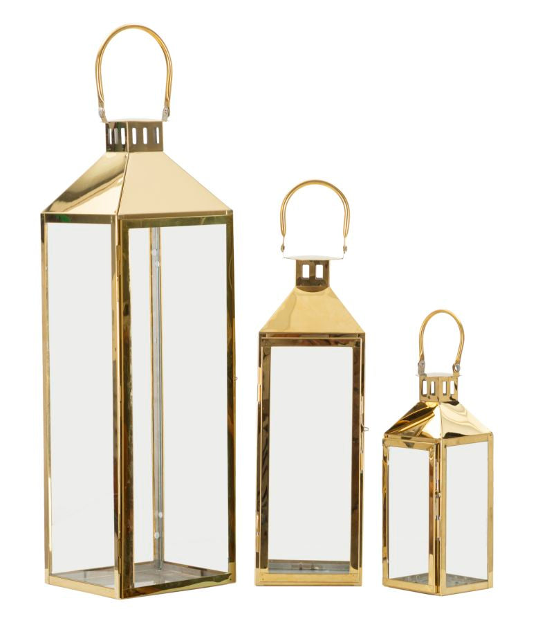 LANTERNE GOLD SET 3 PZ CM 18X19X61-15X14,5X44,5-11X10X30