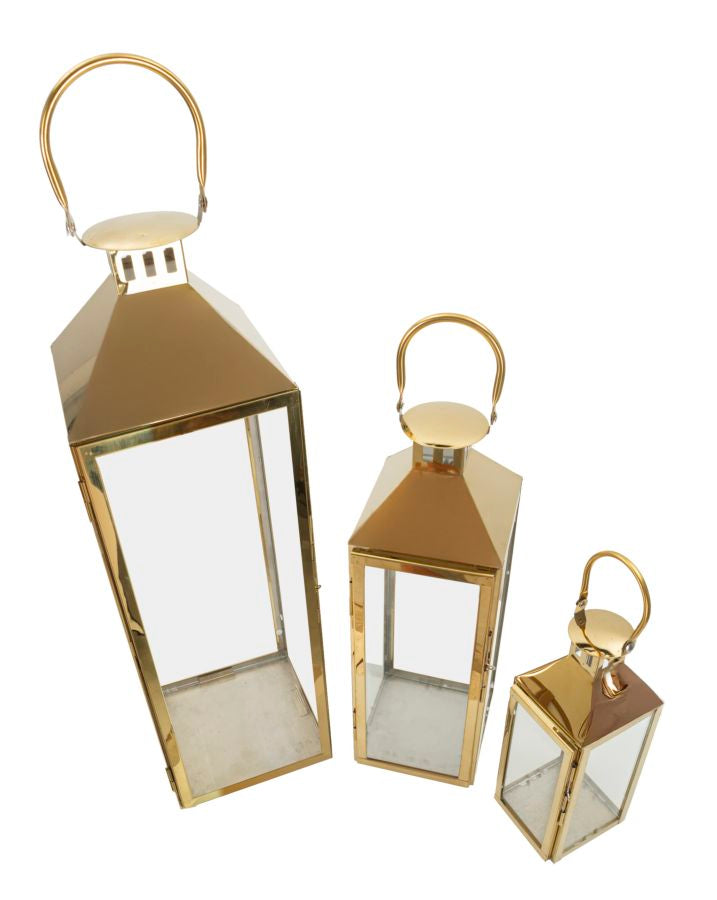 LANTERNE GOLD SET 3 PZ CM 18X19X61-15X14,5X44,5-11X10X30