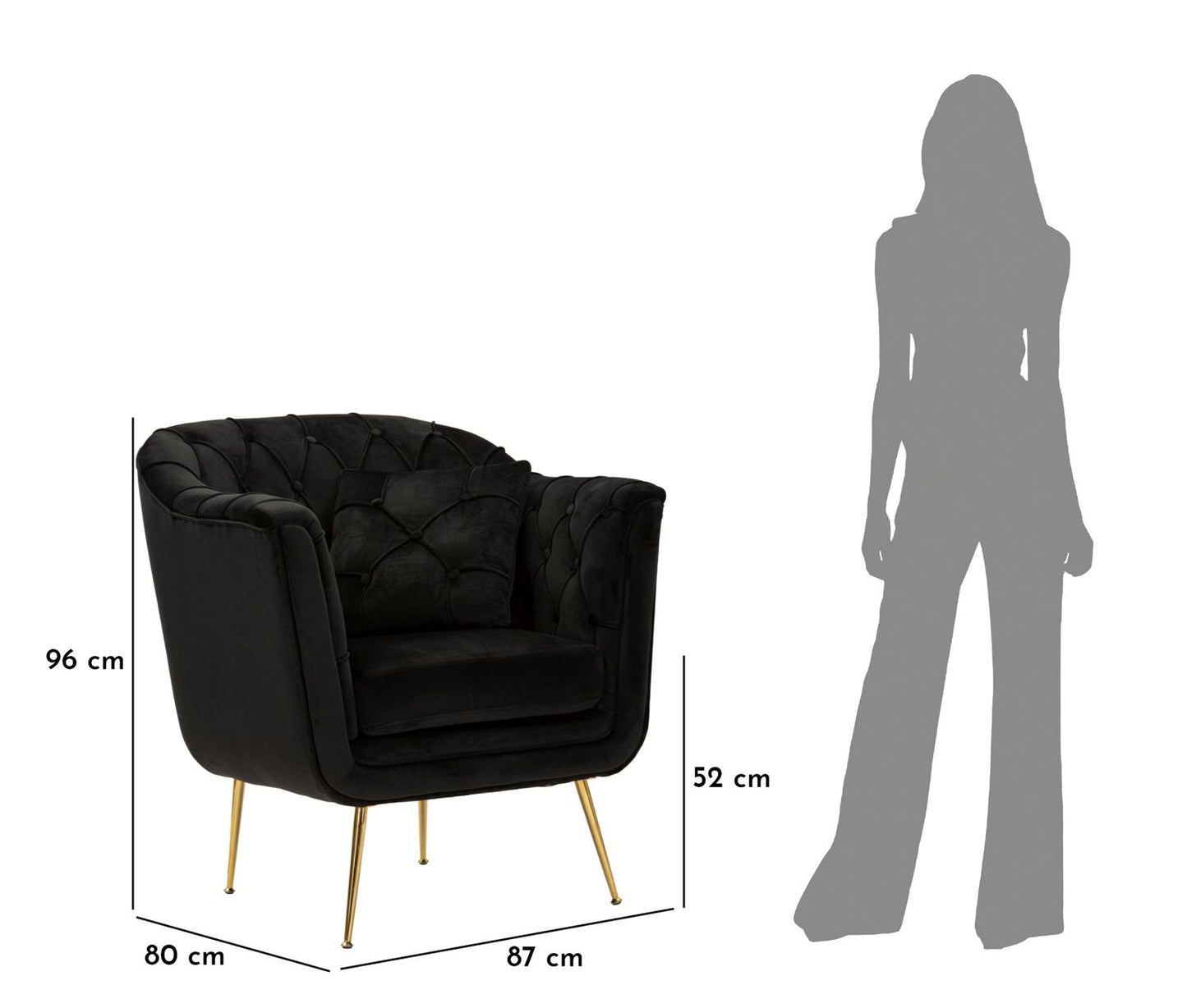 Poltrona Budapest Nera con Cuscino in Tessuto e Metallo H 91 cm