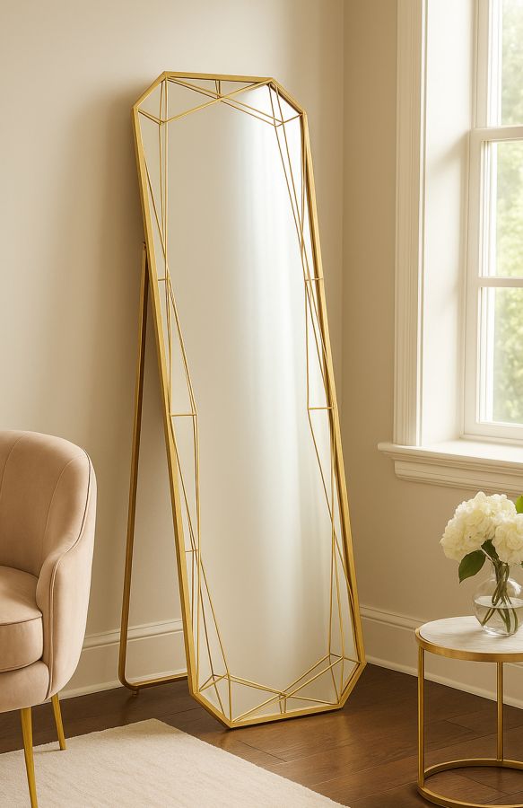 SPECCHIO DA TERRA GOLD CM 46X2-54X153 (MISURA SPECCHIO CM 43X150)