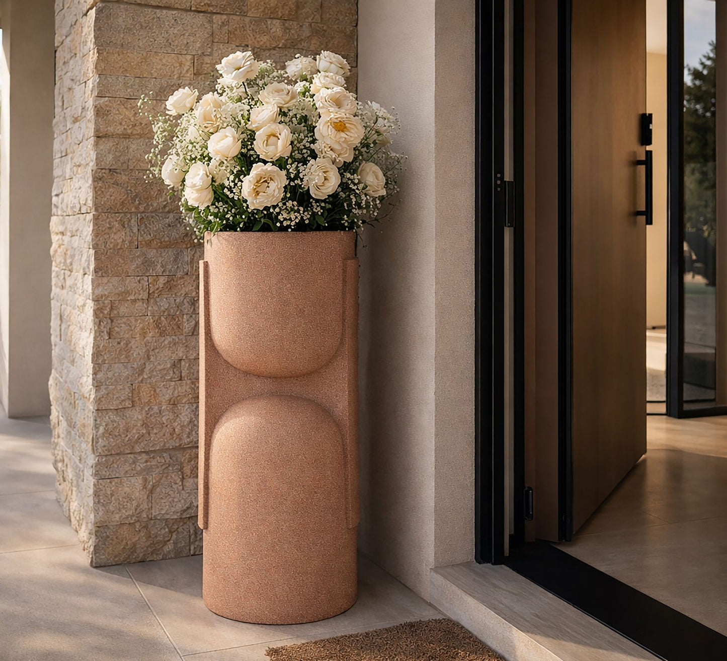Vaso da esterno alto Nui H 91 cm effetto pietra design moderno (APERTURA CM Ø 29)