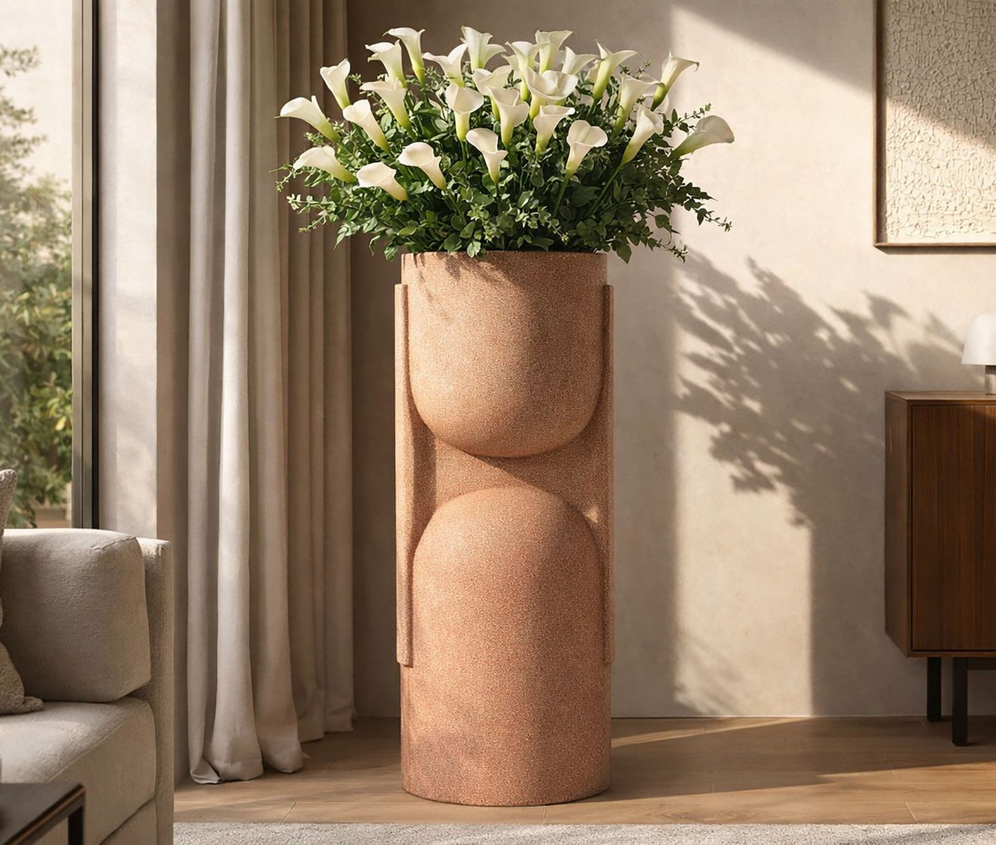 Vaso da esterno alto Nui H 91 cm effetto pietra design moderno (APERTURA CM Ø 29)