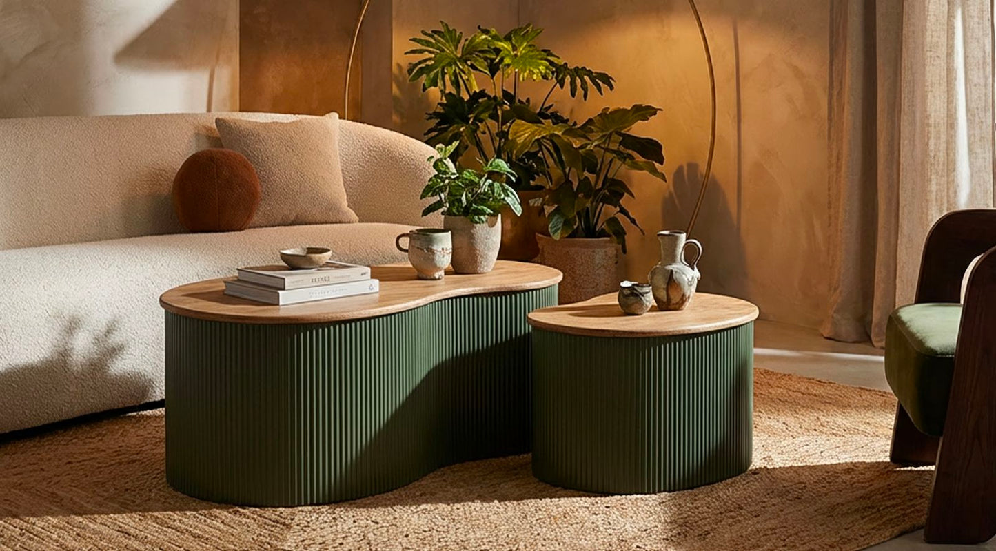 TAVOLINI DA CAFFE' FRANKFURT COPPIA VERDI CM 87X53X32-50X35X28