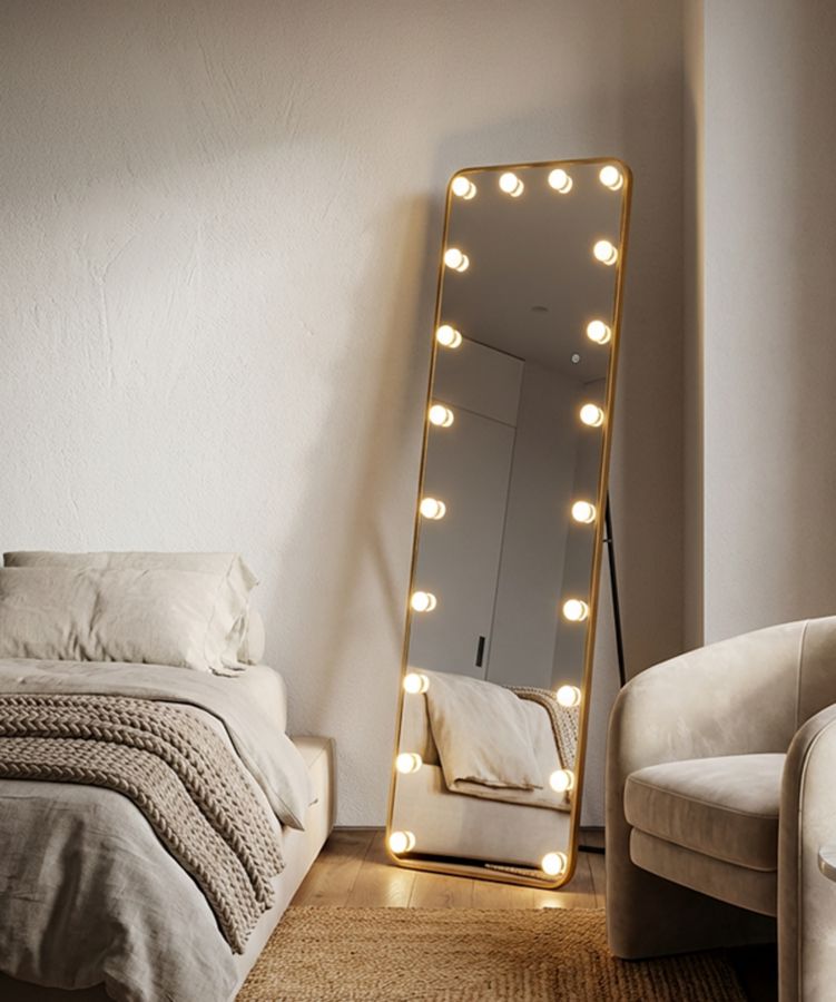 SPECCHIO DA TERRA LED HOLLYWOOD RETT. CM 50X6-45X160 (3 TONALITA' DI LUCI)