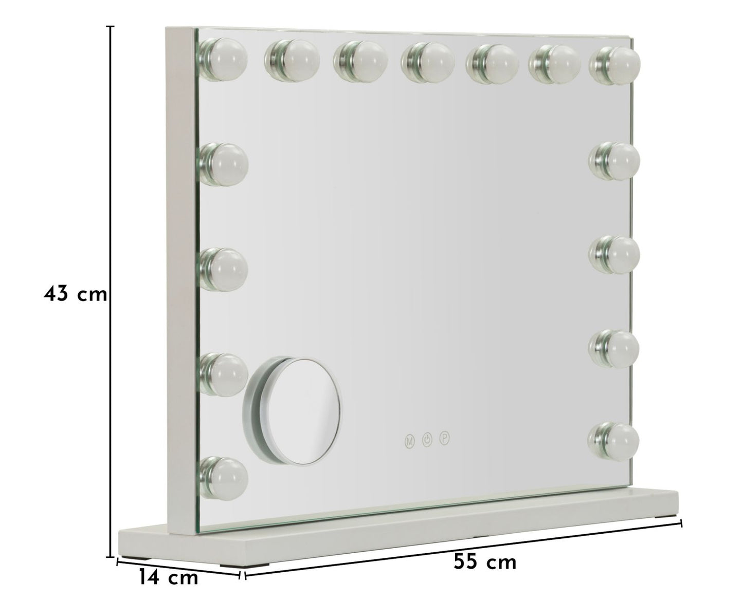 SPECCHIO DA TAVOLO HOLLYWOOD CM 55X14X43 (SPEC.ROT. CM Ø 9) (3TONALITA' DI LUCE)