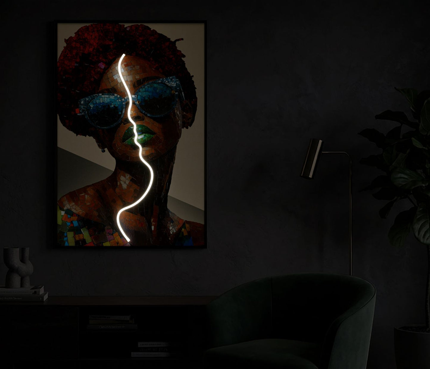 STAMPA C/LED SU TELA AFRO CM 60X3,5X90 (APPLICAZIONE 3D ACRILICO)