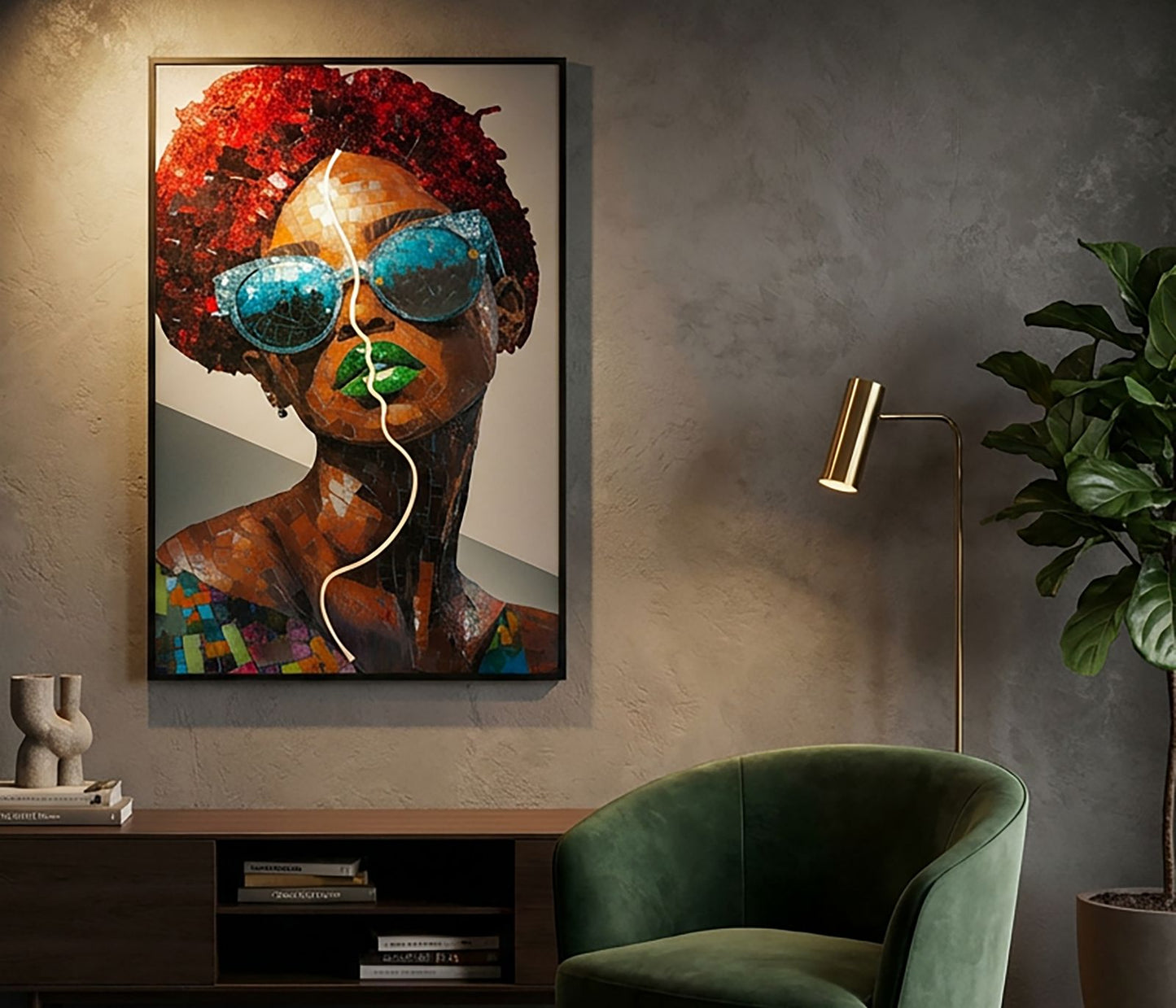 STAMPA C/LED SU TELA AFRO CM 60X3,5X90 (APPLICAZIONE 3D ACRILICO)
