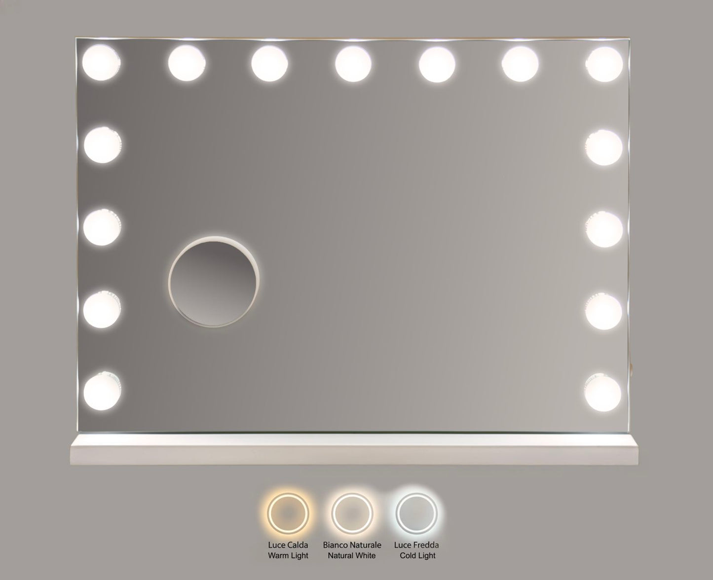 SPECCHIO DA TAVOLO HOLLYWOOD CM 55X14X43 (SPEC.ROT. CM Ø 9) (3TONALITA' DI LUCE)