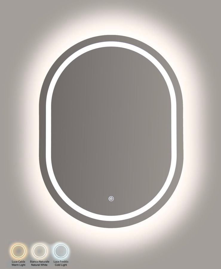SPECCHIO DA MURO LED SIMPLE OVALE CM 60X3,5X80 (3 TONALITA' DI LUCE)