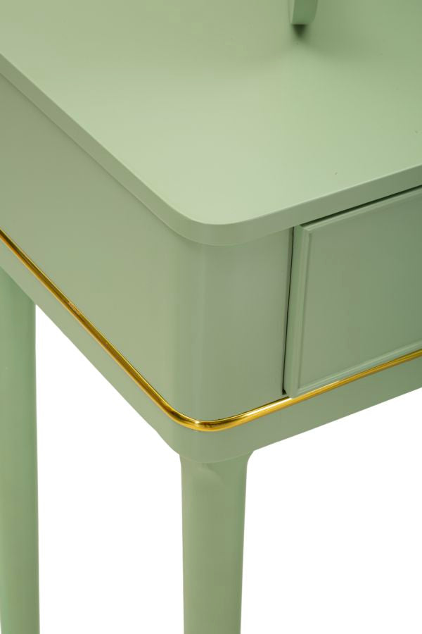TOLETTA CAMILLE CON SPECCHIO E SGABELLO VERDE CM 120X37X79-104X2,5X56-44X34X48