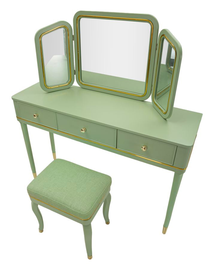 TOLETTA CAMILLE CON SPECCHIO E SGABELLO VERDE CM 120X37X79-104X2,5X56-44X34X48