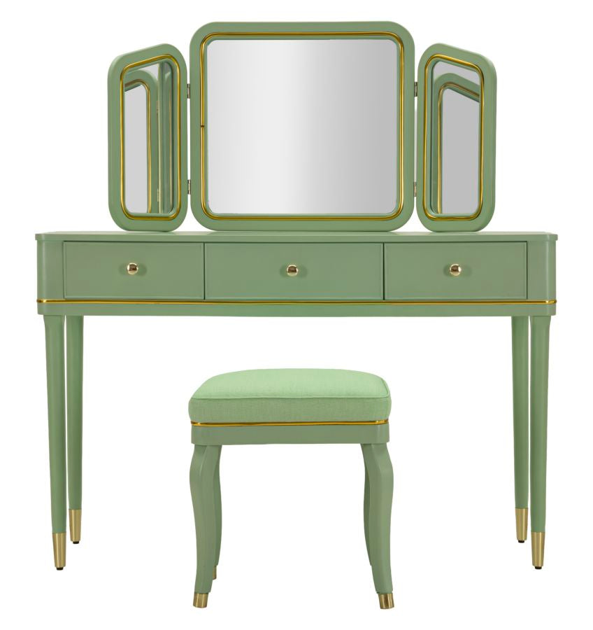 TOLETTA CAMILLE CON SPECCHIO E SGABELLO VERDE CM 120X37X79-104X2,5X56-44X34X48