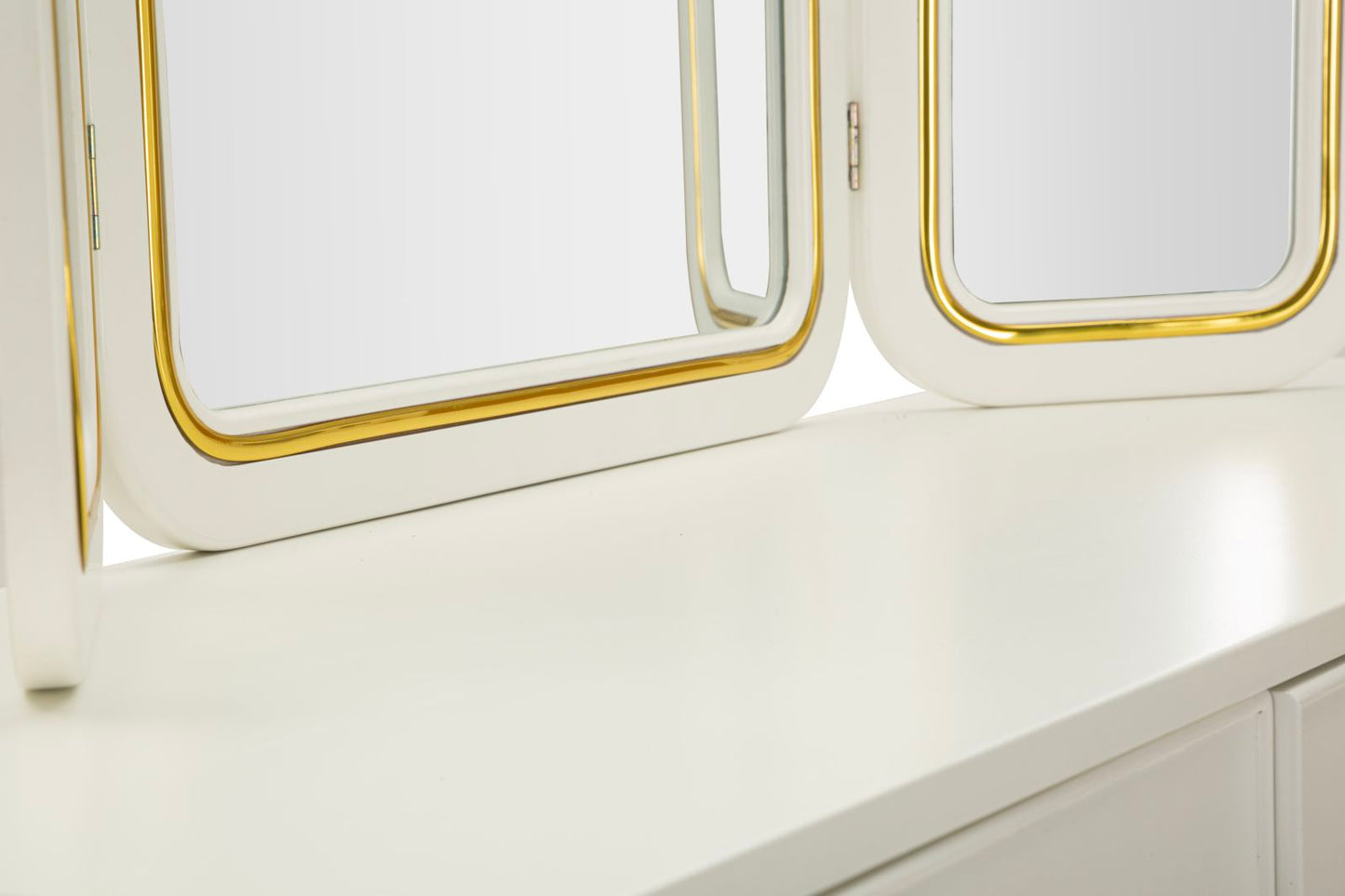 TOLETTA CAMILLE CON SPECCHIO E SGABELLO BIANCA CM 120X37X79-104X2,5X56-44X34X48