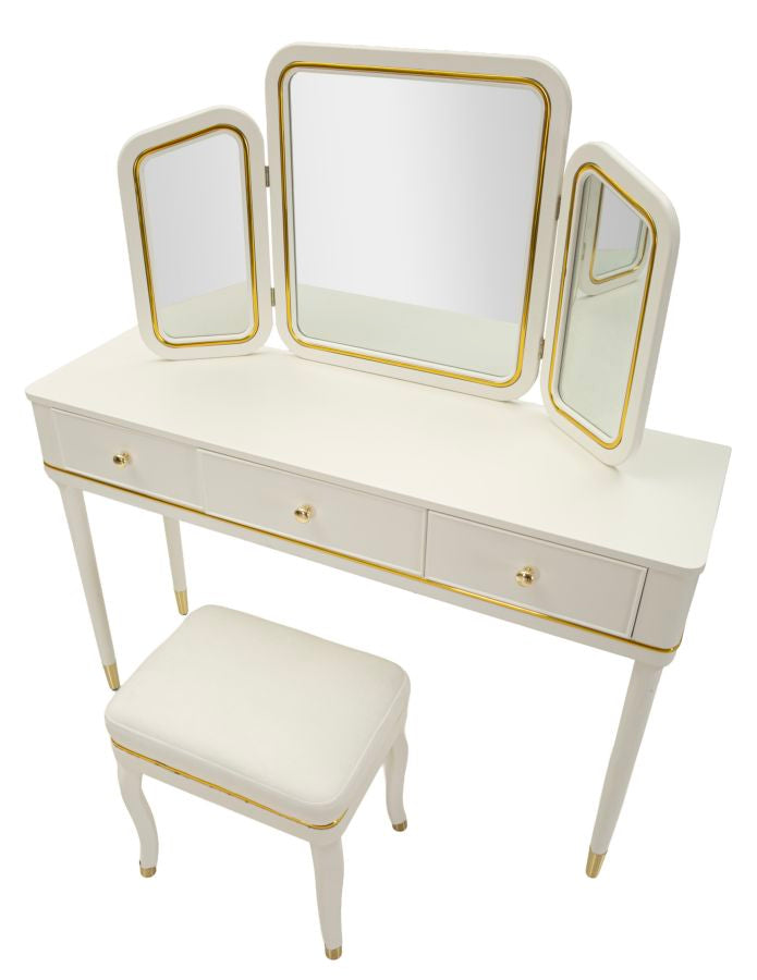 TOLETTA CAMILLE CON SPECCHIO E SGABELLO BIANCA CM 120X37X79-104X2,5X56-44X34X48