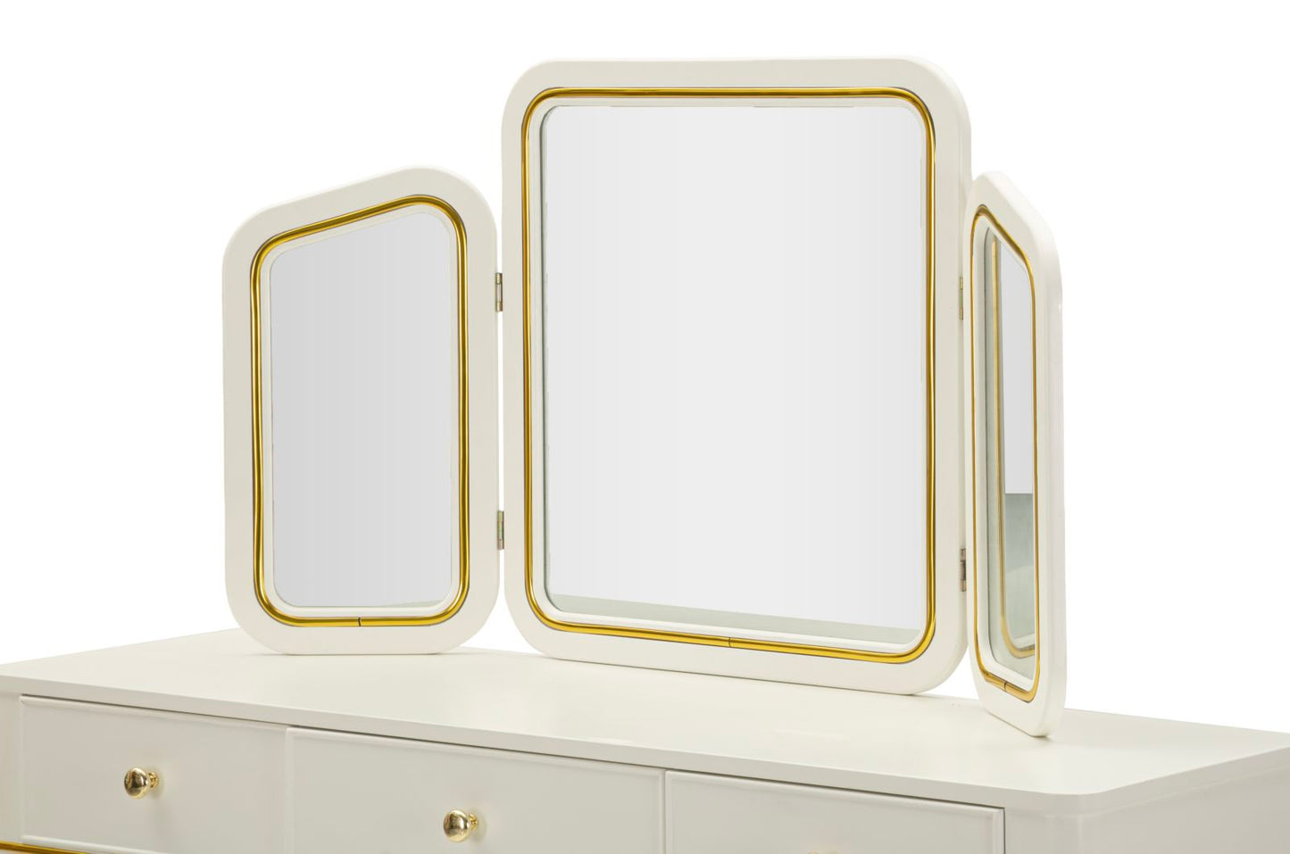TOLETTA CAMILLE CON SPECCHIO E SGABELLO BIANCA CM 120X37X79-104X2,5X56-44X34X48