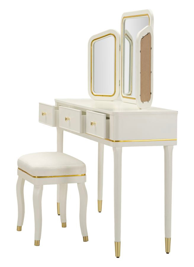 TOLETTA CAMILLE CON SPECCHIO E SGABELLO BIANCA CM 120X37X79-104X2,5X56-44X34X48