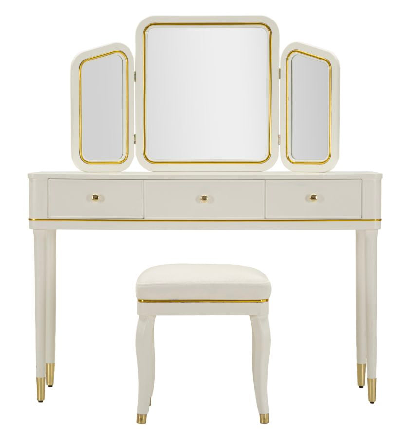 TOLETTA CAMILLE CON SPECCHIO E SGABELLO BIANCA CM 120X37X79-104X2,5X56-44X34X48