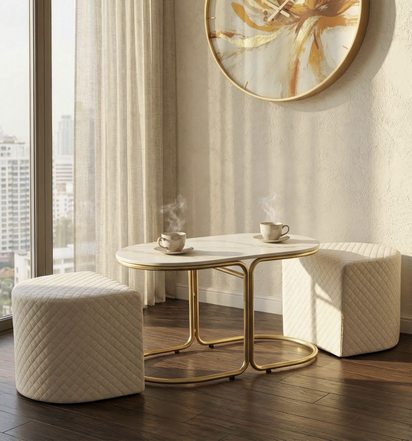 TAVOLO DA CAFFE' C/2 PUFF RELAX CM 79X45X44-42X37X37