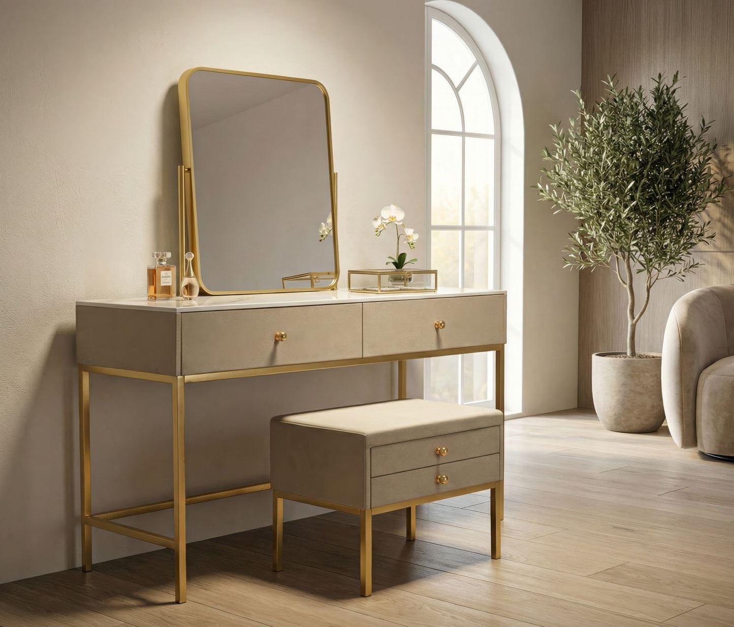 TOLETTA LUXURY C/SPECCHIO E SGABELLO CM 120X45X75-50X4X60-50X40X45