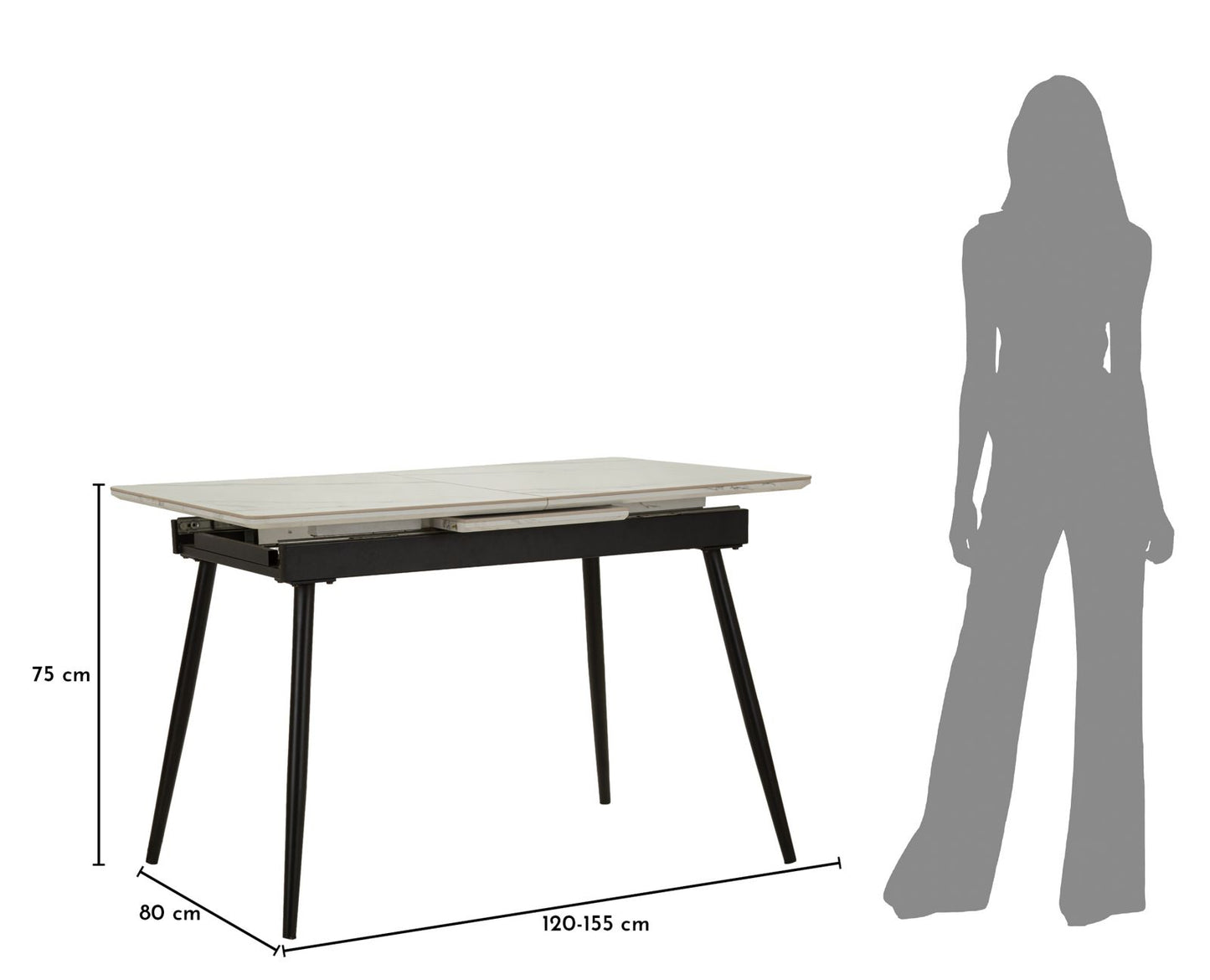 TAVOLO DA PRANZO ALLUNGABILE MATT CM 120X80X75 (APERTO 155X80X75)