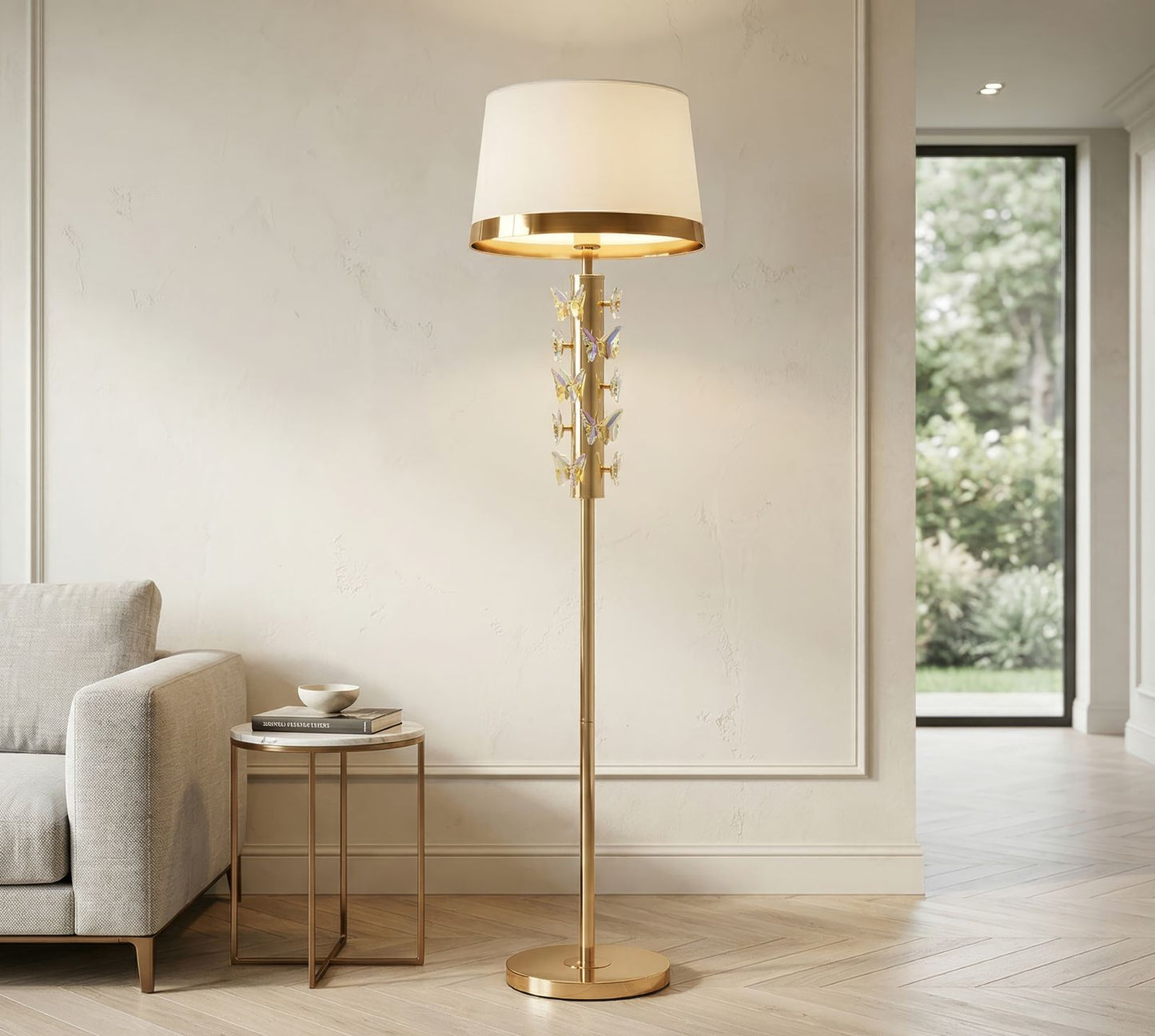 LAMPADA DA TERRA GOLD BUTTERFLY CM Ø 45X157