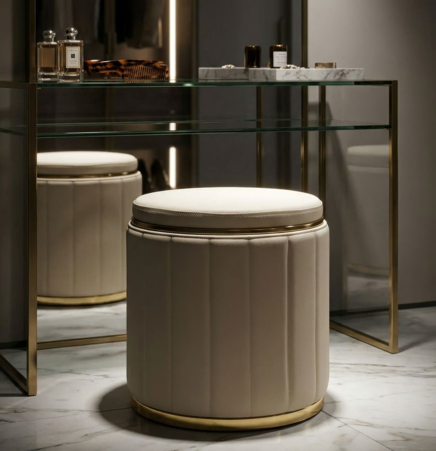 PUFF C/CONTENITORE LONDON CREMA CM Ø 46,5X44