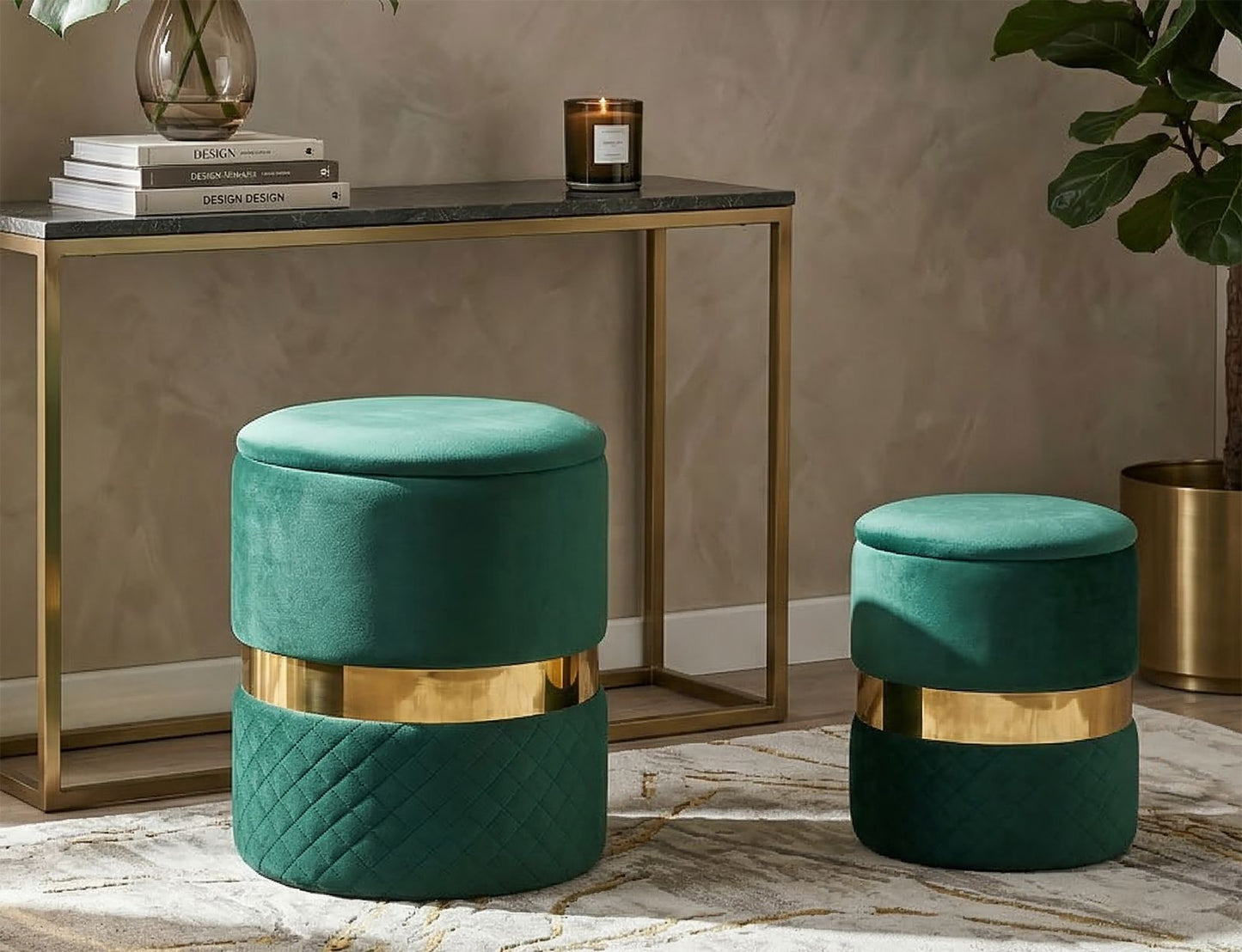 PUFF C/CONTENITORE SHEFFILD VERDE SET 2 PZ CM Ø 37X42-28X35
