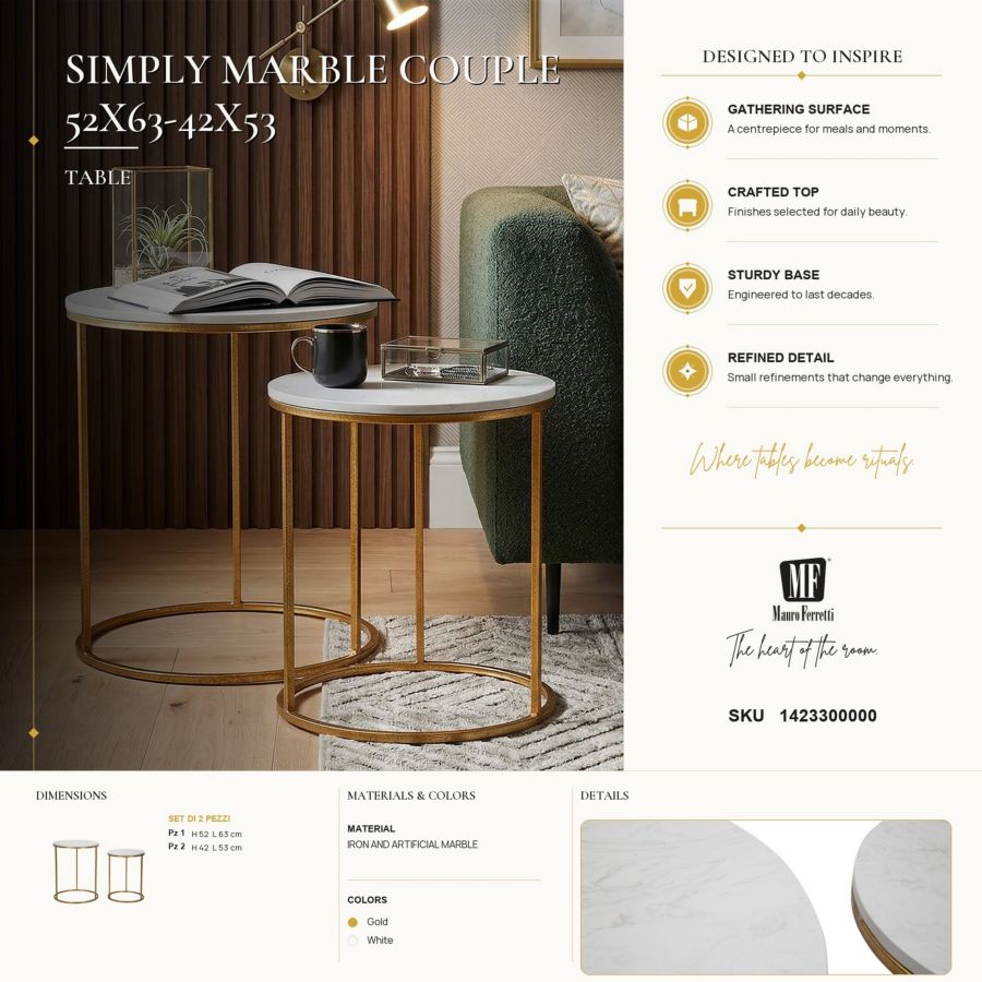 TAVOLINETTI SIMPLY MARBLE COPPIA CM Ø 52X63-42X53