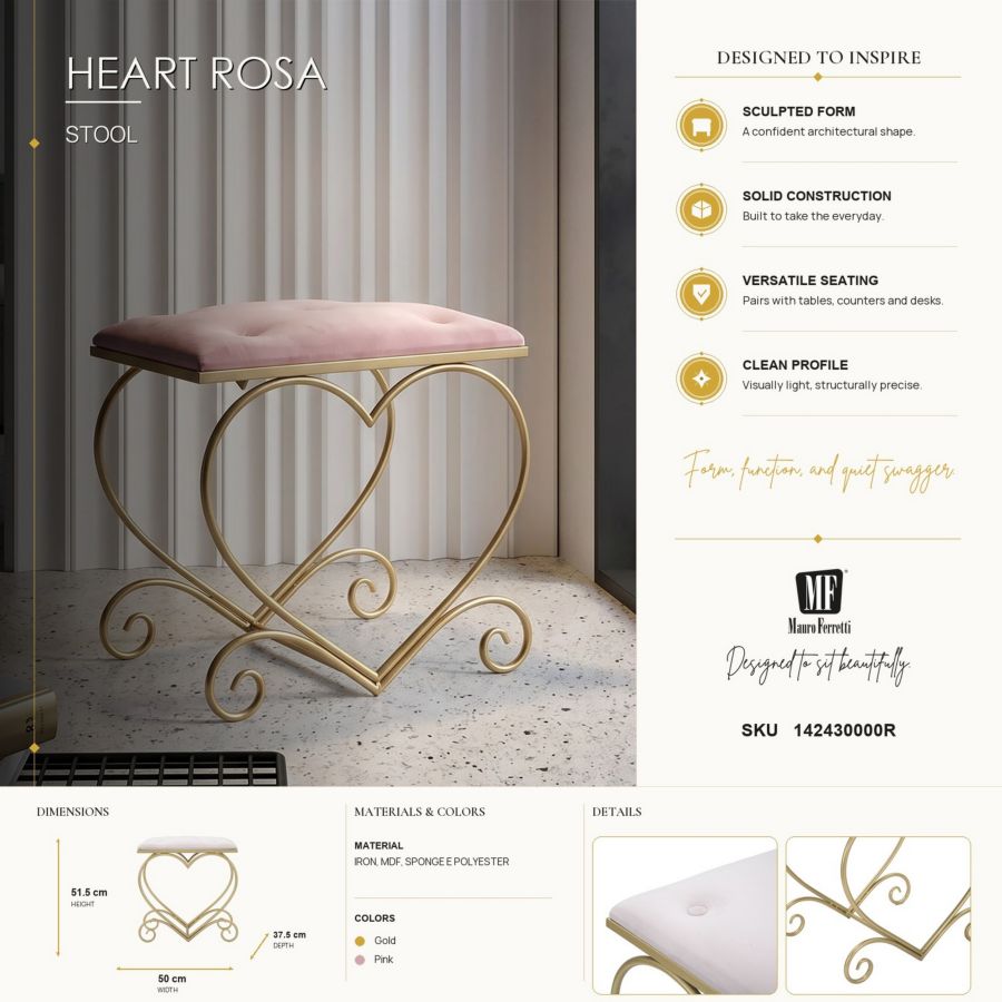 SGABELLO HEART ROSA CM 50X37,5X51,5