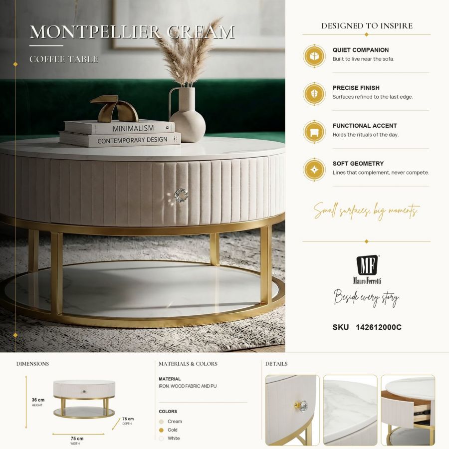TAVOLO DA CAFFE' MONTPELLIER CREMA CM Ø 75X36