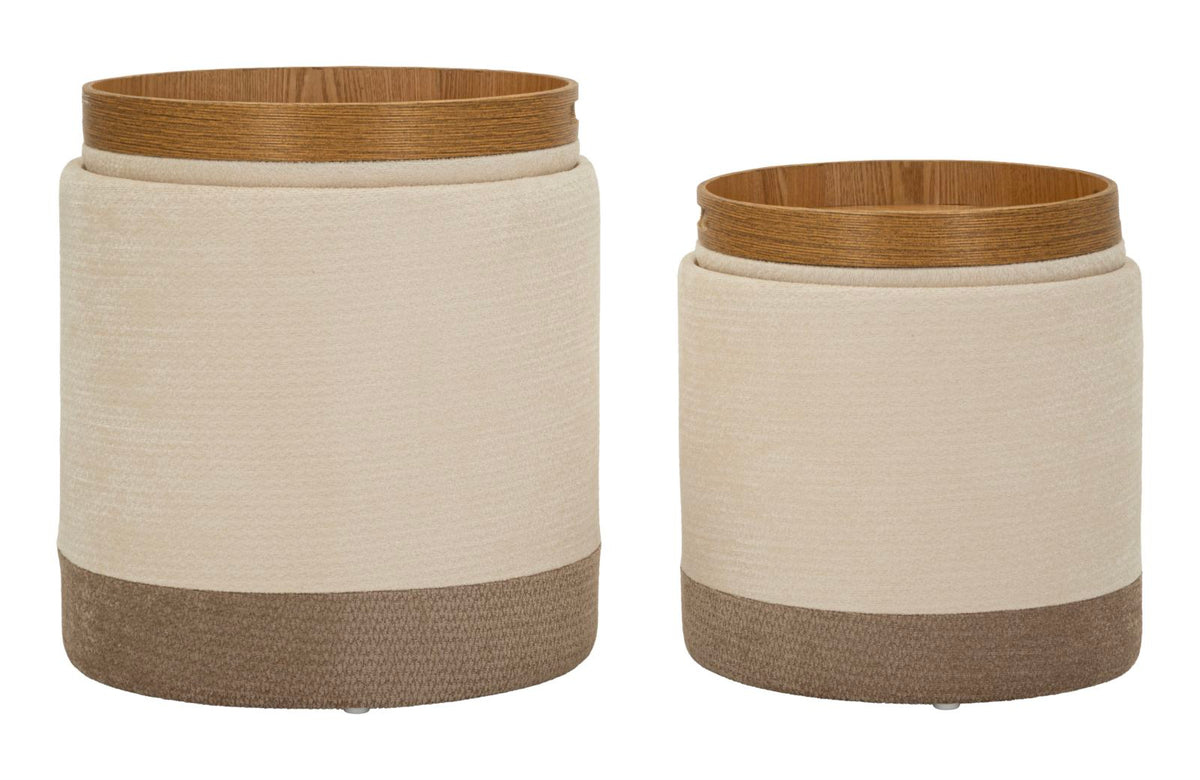 POUF C/CONTENITORE&VASSOIO ANKARA COPPIA CM Ø 40X47-34X40