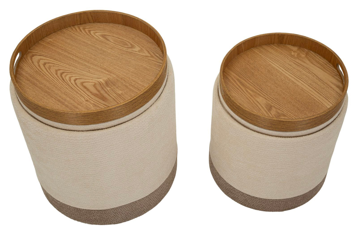 POUF C/CONTENITORE&VASSOIO ANKARA COPPIA CM Ø 40X47-34X40