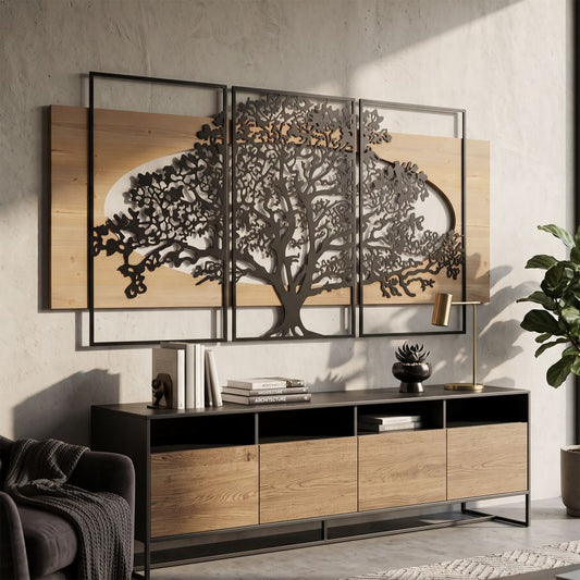PANNELLO DA MURO TREE FERRO E WOOD SET 3PZ CM 176X2X90 (63X2X90-50X2X90)
