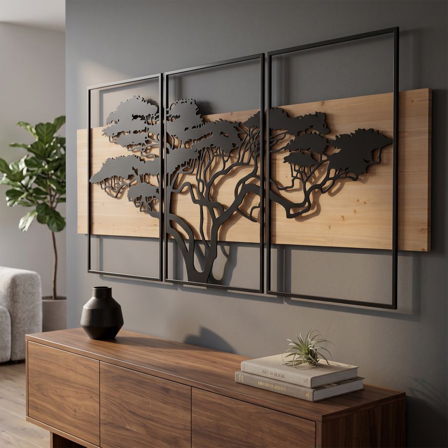 PANNELLO DA MURO LAGOS FERRO E WOOD SET 3PZ CM 204X2X80 (72X2X80-60X2X80)