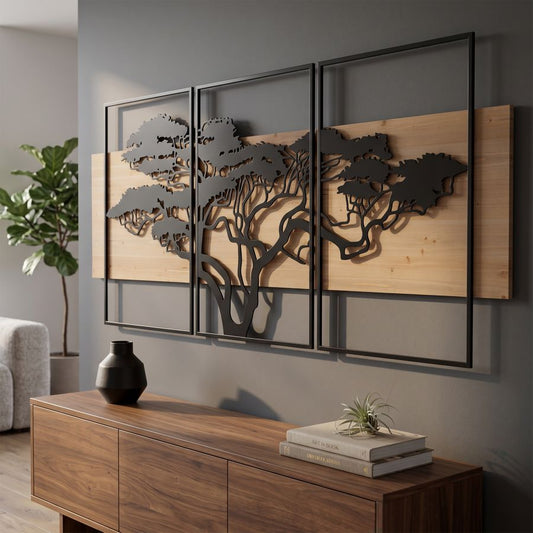 PANNELLO DA MURO LAGOS FERRO E WOOD SET 3PZ CM 204X2X80 (72X2X80-60X2X80)