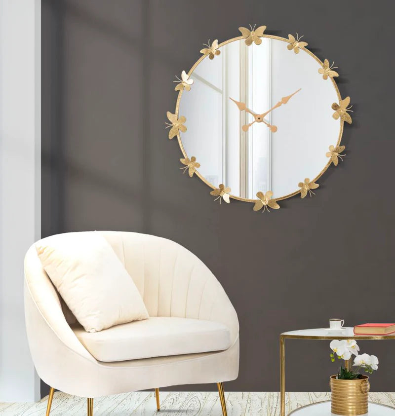 Orologio Glam Butterfly Ø75x4,5 Specchio Ø64 cm