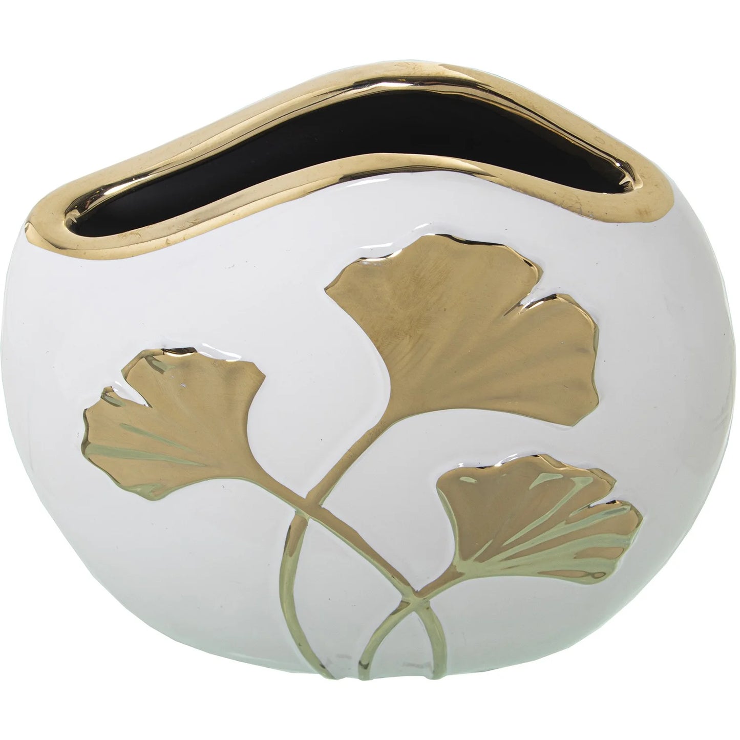 Vaso in ceramica bianca con fiori dorati 19 x19 cm