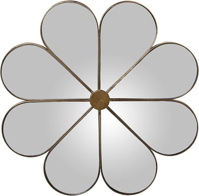 Tavolinetto a Forma di Fiore in Metallo e Specchio Dorato 63 x 61 cm