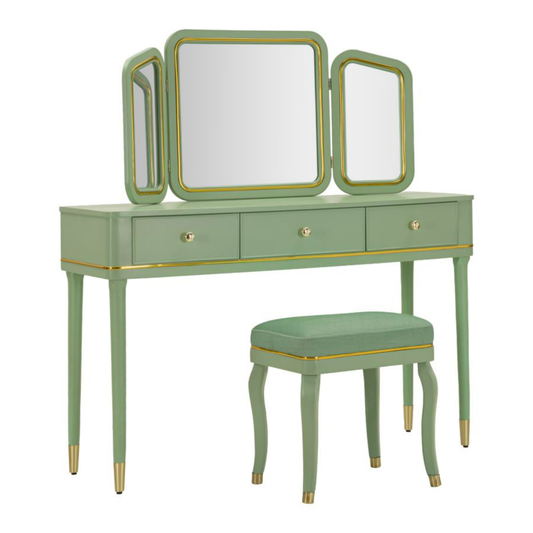 TOLETTA CAMILLE CON SPECCHIO E SGABELLO VERDE CM 120X37X79-104X2,5X56-44X34X48