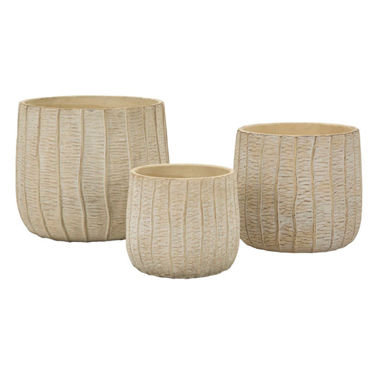 Set 3 Cachepot Flake – Vasi Decorativi in Metallo Bianco con Motivo Geometrico