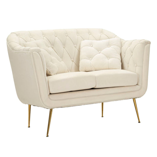 Divanetto Budapest Crema con Cuscini in Tessuto e Metallo L 130 cm