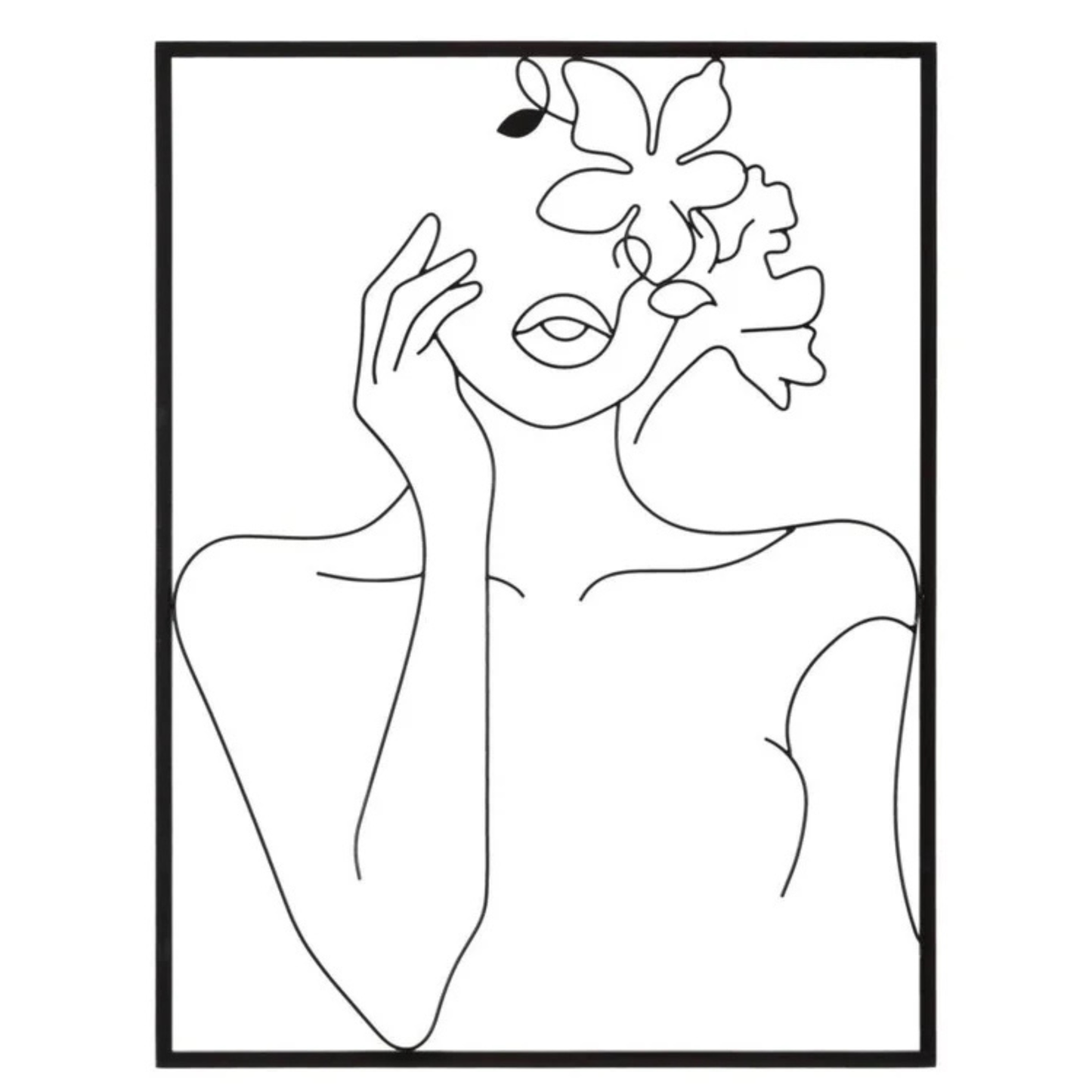 Pannello in ferro nero WOMAN WITH FLOWERS 60x80 cm