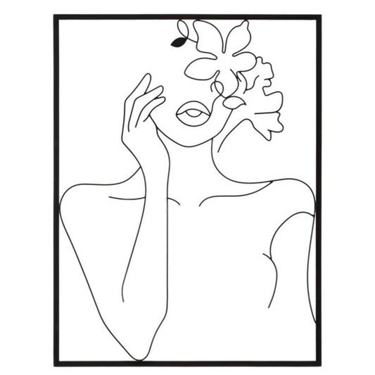 Pannello in ferro nero WOMAN WITH FLOWERS 60x80 cm