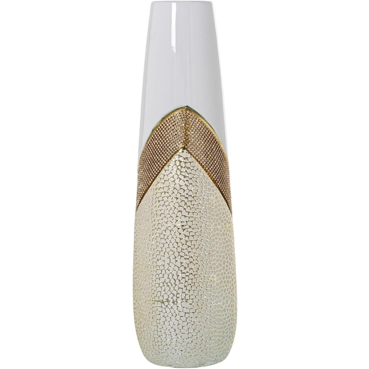 Vaso Bianco Oro Argento Ceramica Lucido 14 x 14 x 45 cm