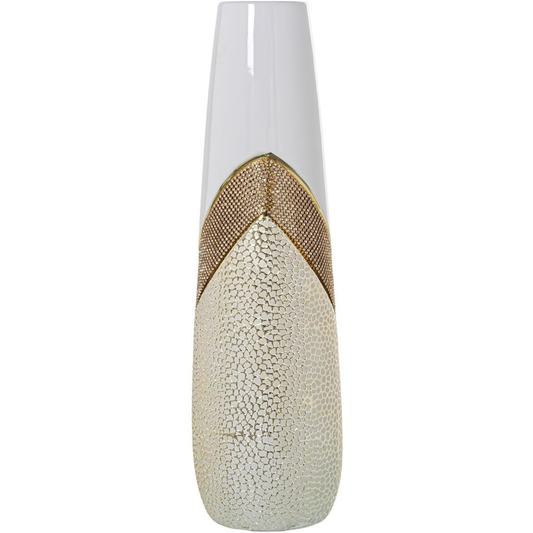 Vaso Bianco Oro Argento Ceramica Lucido 14 x 14 x 45 cm