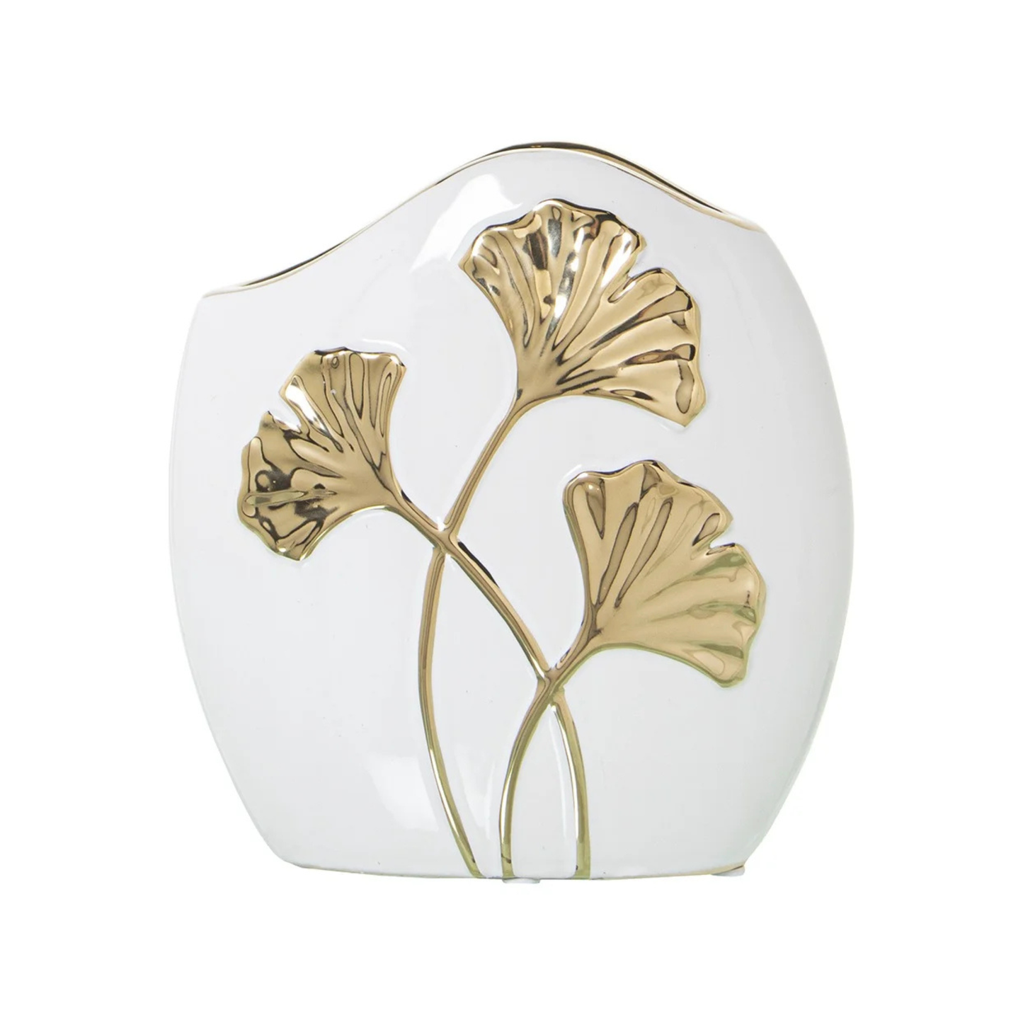 Vaso in ceramica bianca con fiori dorati 19 x19 cm