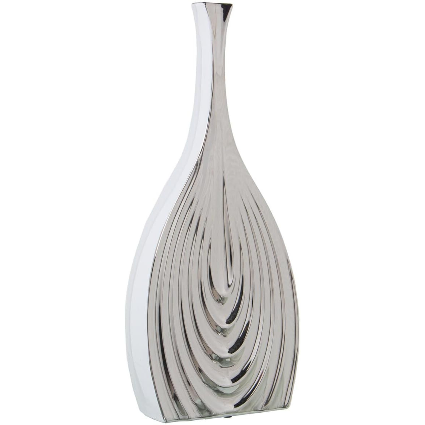 Vaso in Ceramica Bianco e Argento 8 x 18 x 43 cm