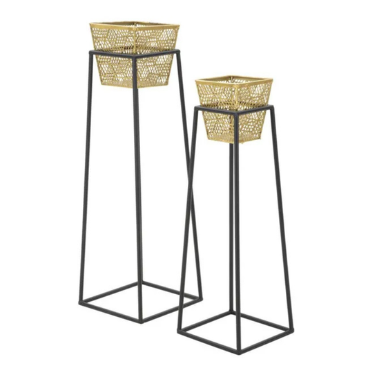 Set di 2 Vasi per Piante , Metallo, Oro  L23xP23xA70 cm