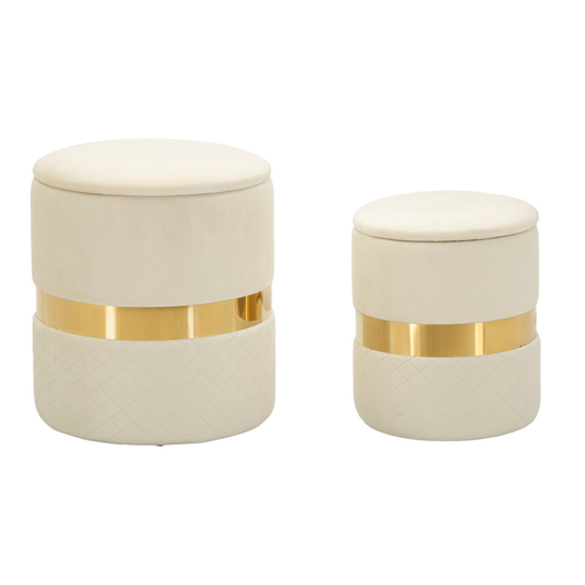 PUFF C/CONTENITORE SHEFFILD CREMA SET 2 PZ CM Ø 37X42-28X35